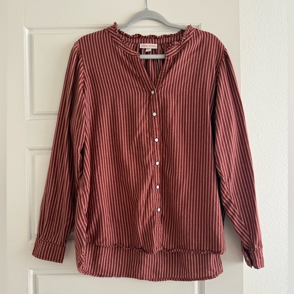 Knox Rose Tops - Knox Rose Burgunday Striped Button Snap Top Size XL